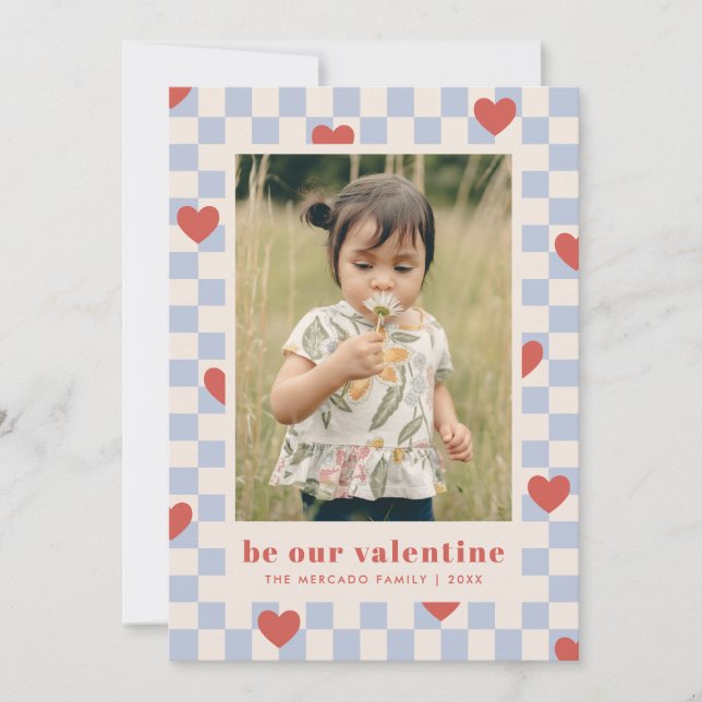 Blue Red Checkerboard Herz Valentine's Day Card Einladung (Vorderseite)