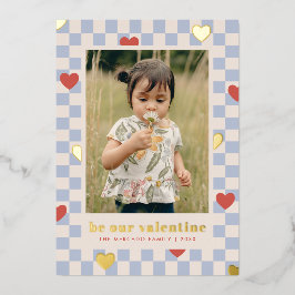 Blue Red Checkerboard Herz Valentine's Day Card Folien Feiertagskarte