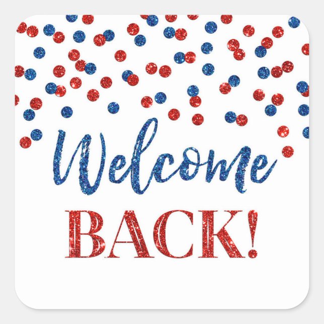 Blue Red Confetti Welcome Back Square Sticker (Vorderseite)