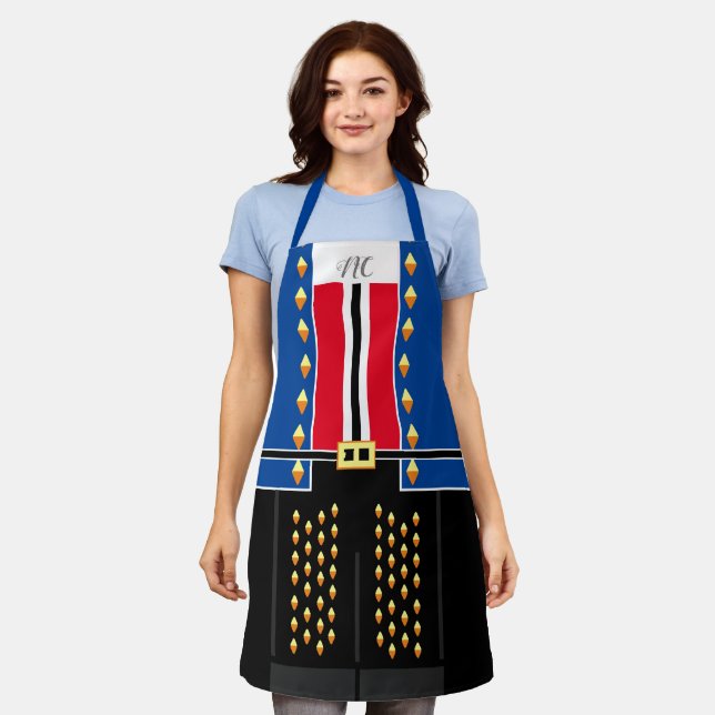 Blue Red Costume Custom Monogram Nutcracker Schürze (Getragen)