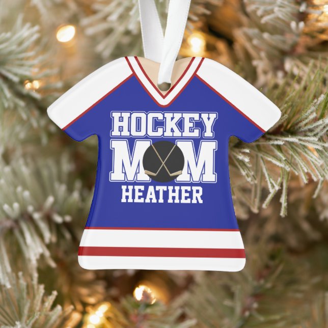 Blue/Red Custom Hockey Mama Jersey Ornament (Baum)