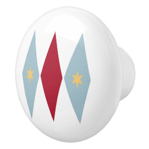 Blue Red Diamonds Cream Stars Mid Mod Keramikknauf