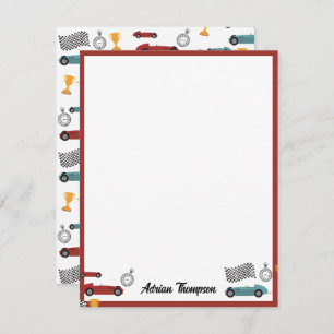 Blue & Red Fast Retro Vintag Racing Cars Kinder Mitteilungskarte