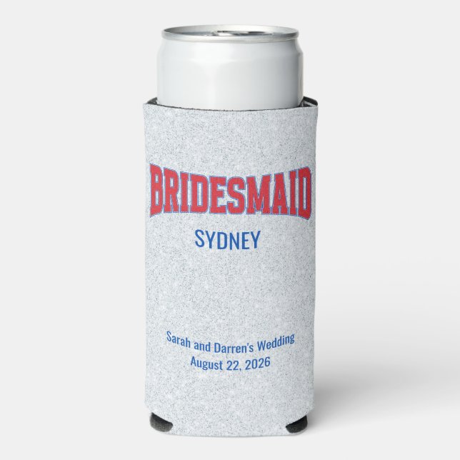 Blue + Red Faux Glitter BRIDESMAID Bachelorette Selters Dosenkühler (Seltzer Vorderseite)