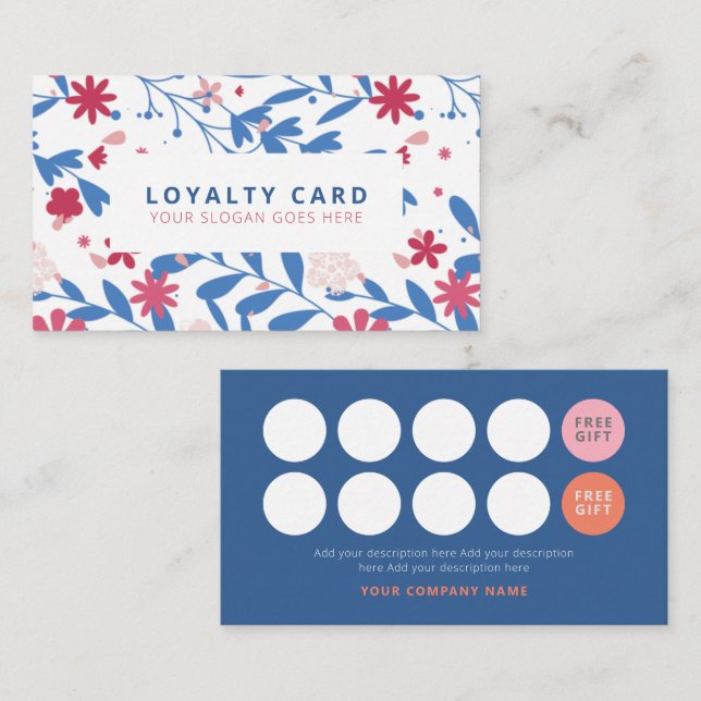 Blue Red Floral Concept Loyalty Card Begleitkarte (Vorne/Hinten)