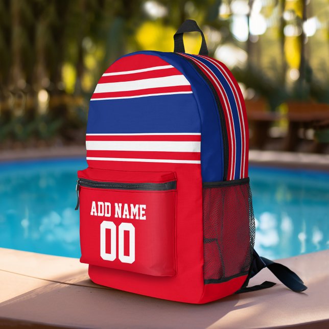 Blue Red Football Jersey Individuelle Name Number Bedruckter Rucksack (Personalized Sports Backpack)
