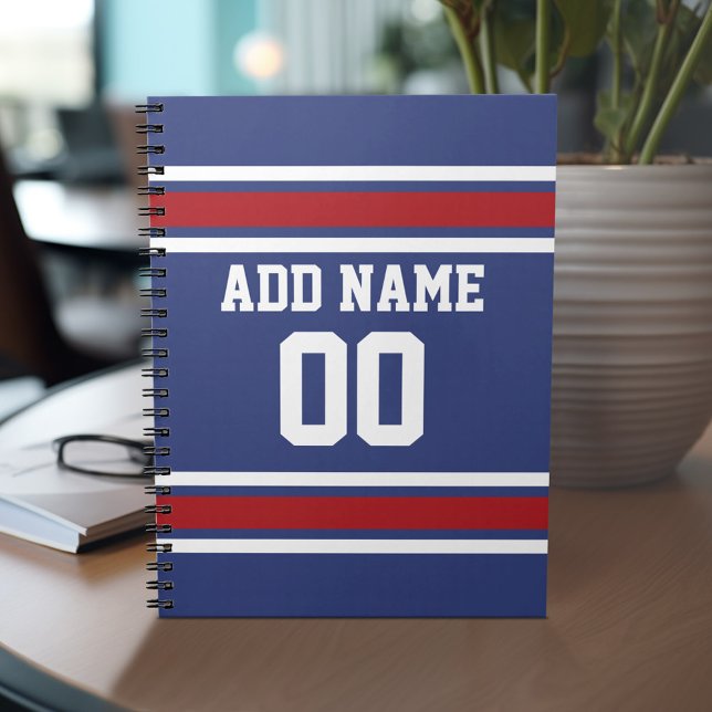 Blue Red Football Jersey Individuelle Name Number Notizblock (Personalized notebook with Sports Jersey Football Design - Custom Name and Other Text)