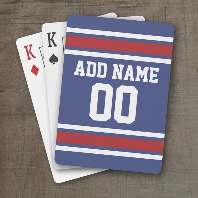 Blue Red Football Jersey Individuelle Name Number Spielkarten (Personalized Playing Cards - Sports Jersey Design)