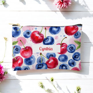 Blue Red Fruit Food Pattern Berry Cherry Zubehörtasche