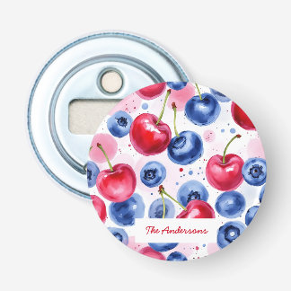 Blue Red Fruit Food Watercolor Berry Cherry Flaschenöffner