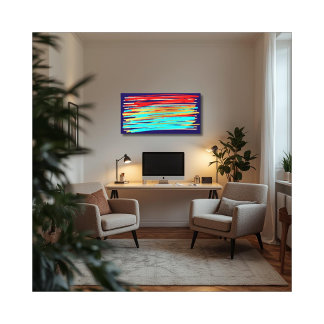 Blue Red Gold Abstrakt Art Stretched Canvas Print Leinwanddruck