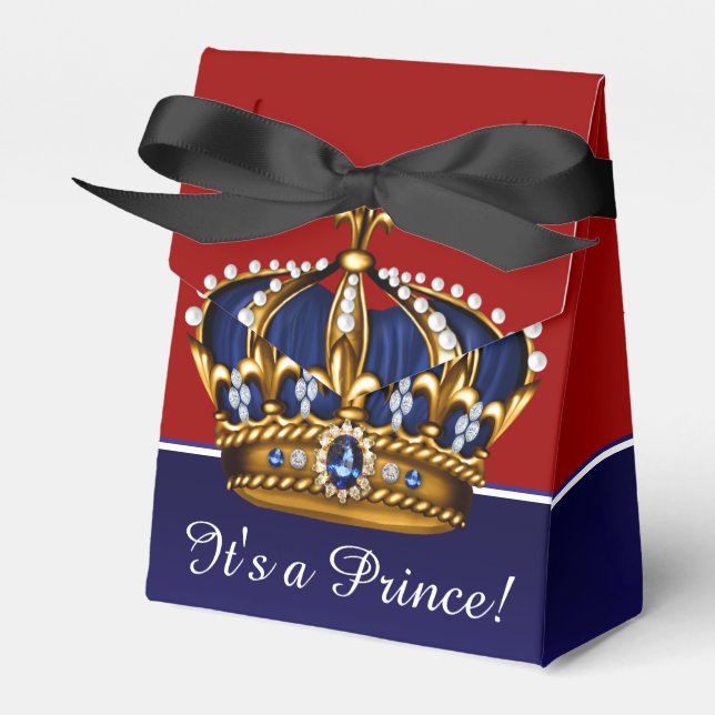 Blue Red Gold Crown Litce Prince Boy Baby Dusche Geschenkschachtel (Vorderseite)