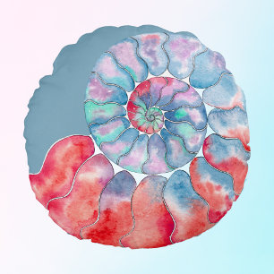 Blue Red Gray Nautilus auf Deep Aqua Hintergrund Rundes Kissen