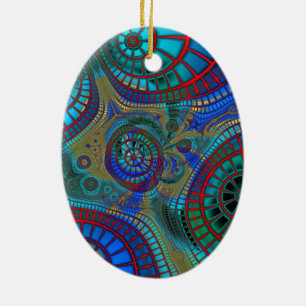 Blue Red Green Fraktale Moderne Kunst Keramikornament