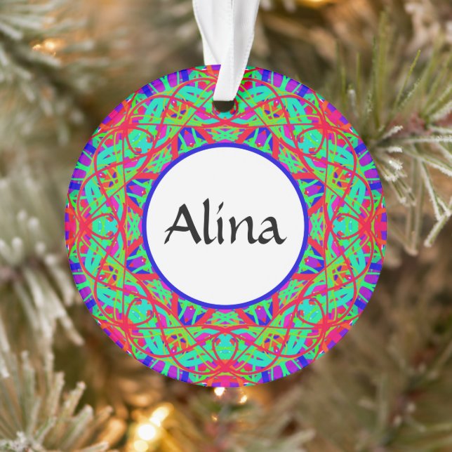 Blue Red Green Mandala Customizable Boho Christmas Ornament (Baum)