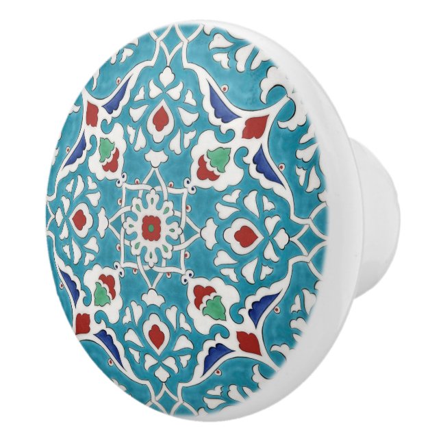 Blue Red Green White Azulejo Pattern Keramikknauf (Rechts)