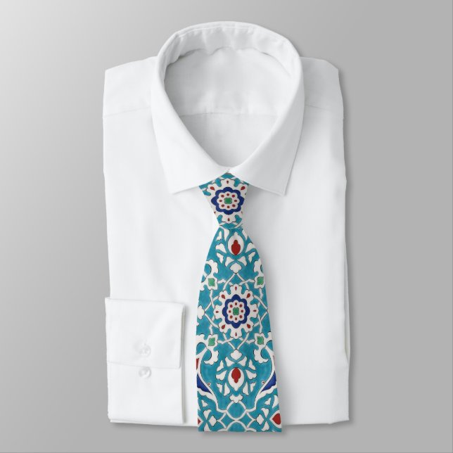 Blue Red Green White Azulejo Pattern Krawatte (Gebunden)