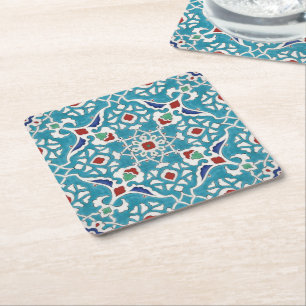 Blue Red Green White Azulejo Pattern Rechteckiger Pappuntersetzer