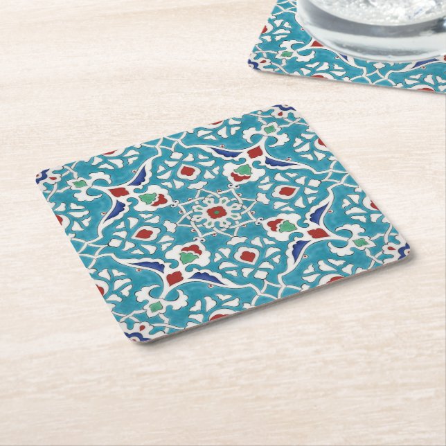 Blue Red Green White Azulejo Pattern Rechteckiger Pappuntersetzer (angewinkelt)