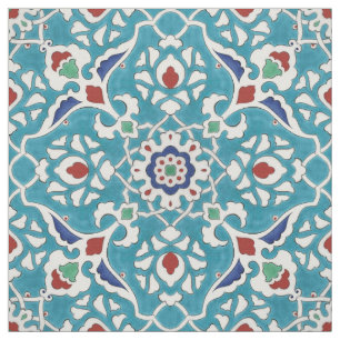 Blue Red Green White Azulejo Pattern Stoff