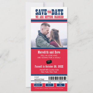 Blue Red Hockey Ticket Hochzeit Sichern Sie das Da Save The Date