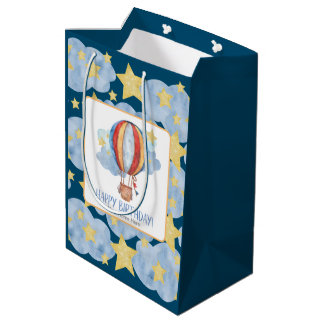 Blue Red Hot Air Ballon Stars Kinder glücklich Geb Mittlere Geschenktüte