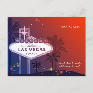 Blue & Red Las Vegas Wedding RSVP Einladungspostkarte