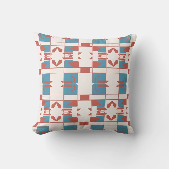Blue Red Mediterranean Checkerboard Large Tiles Kissen (Vorderseite)