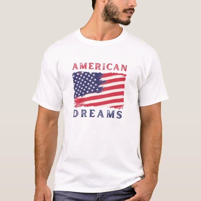 Blue Red Minimalistisch American Dreams T-Shirt (Vorderseite)
