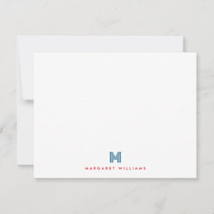 Blue & Red Modern Monogram Initial Personalisiert Mitteilungskarte