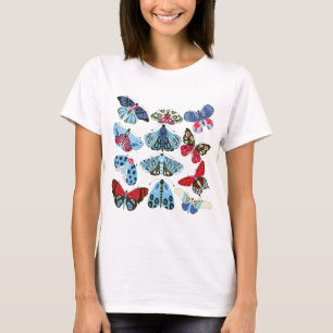 Blue Red Moth und Butterfly T - Shirt