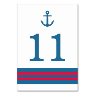 Blue Red Nautic Anchor Table Card Tischnummer
