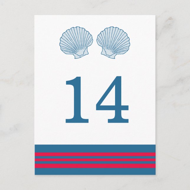 Blue Red Nautic Seashells Table Postcard Postkarte (Vorderseite)