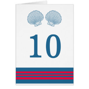Blue Red Nautic Seashells Tischnummer Card