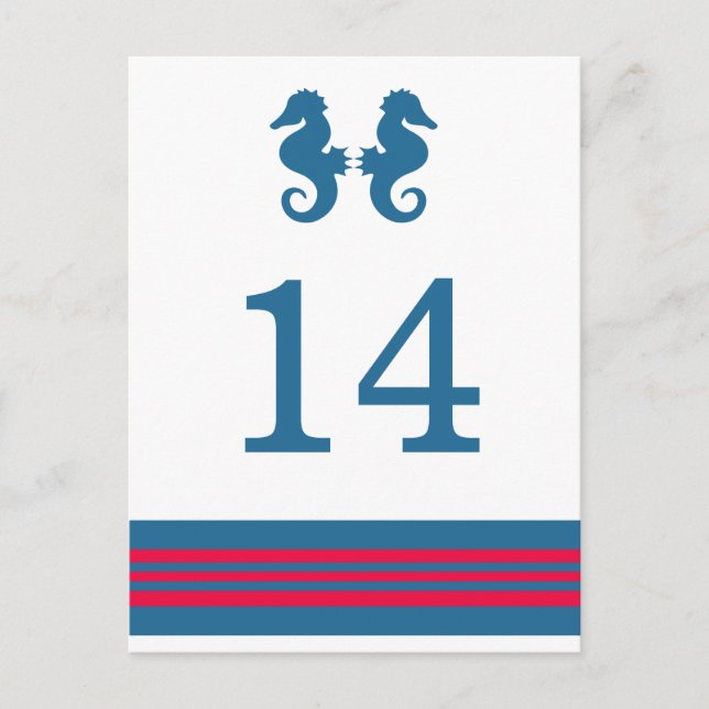Blue Red Nautic Seepferd Table Postcard Postkarte (Vorderseite)