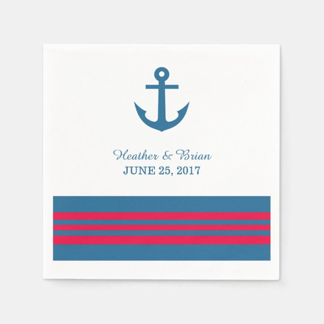 Blue Red Nautical Anchor Paper Napkins Serviette (Vorderseite)