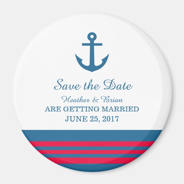 Blue Red Nautical Anchor Save the Date Magnet (Vorne)