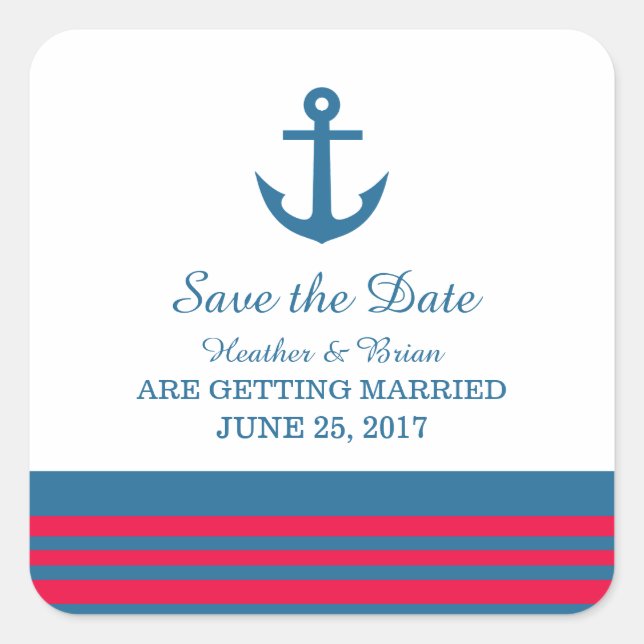 Blue Red Nautical Anchor Save the Date Stickers (Vorderseite)