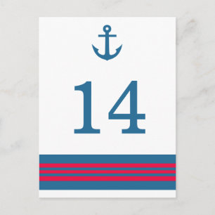 Blue Red Nautical Anchor Tischnummer Postcard