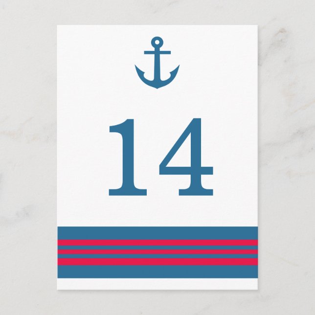 Blue Red Nautical Anchor Tischnummer Postcard (Vorderseite)