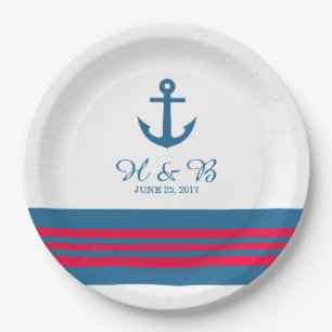 Blue Red Nautical Anchor Wedding Paper Teller
