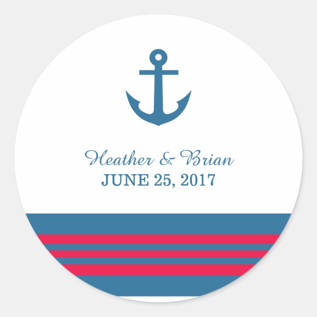 Blue Red Nautical Anchor Wedding Stickers (Vorderseite)