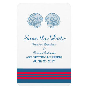 Blue Red Nautical Seashells Save the Date Magnet