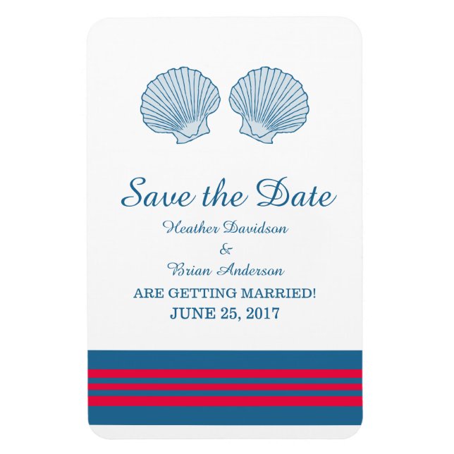 Blue Red Nautical Seashells Save the Date Magnet (Vertikal)