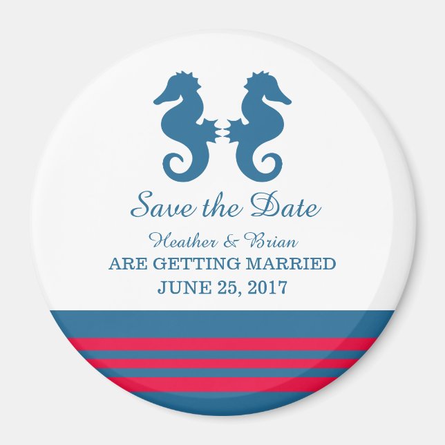 Blue Red Nautical Seepferd Save the Date Magnet (Vorne)