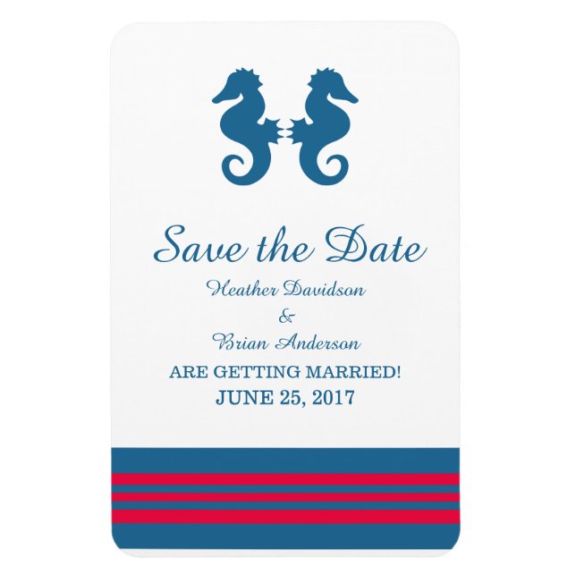 Blue Red Nautical Seepferd Save the Date Magnet (Vertikal)