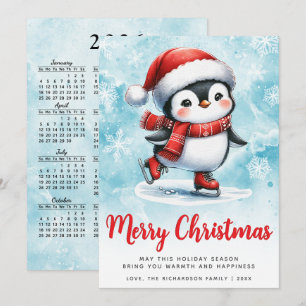 Blue Red Niedlich Ice Skaten Penguin Frohe Weihnac Feiertagskarte