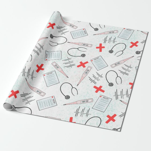 Blue Red Nurse Symbols Gift Geschenkpapier (Ungerollt)