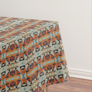 Blue Red Orange Taupe Brown Black Tribal Art Tischdecke