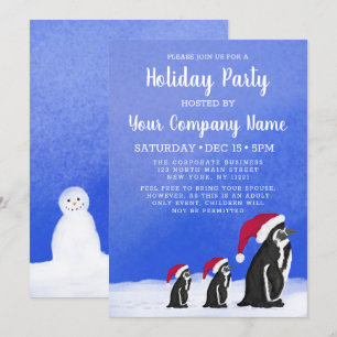 Blue Red Penguin Santa Family Firmenurlaub Einladung